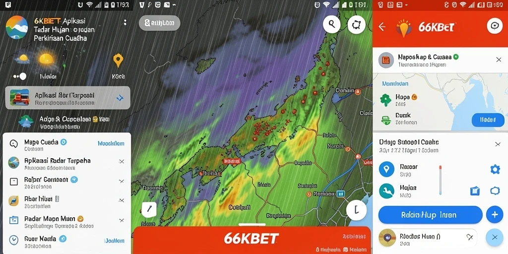 Antarmuka aplikasi 66KBET menampilkan radar hujan yang tepat dan informatif.
