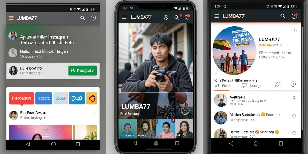 Antarmuka LUMBA77 menampilkan berbagai filter Instagram yang menarik dan intuitif.