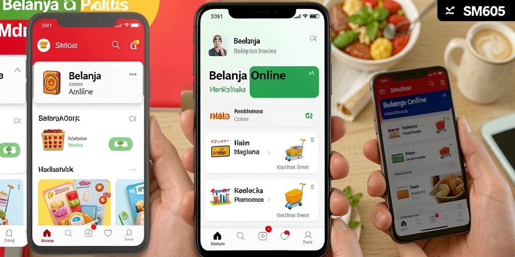 Tampilan antarmuka aplikasi SM605 untuk belanja online yang praktis.