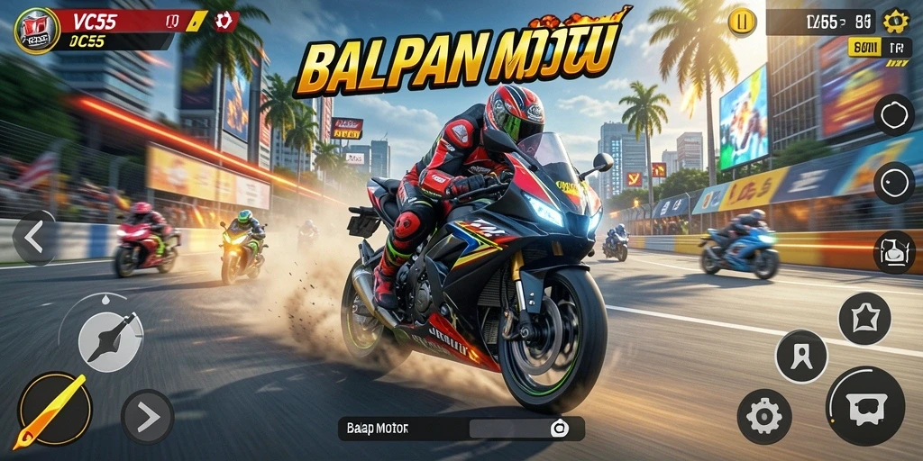 Screenshot VC55 menampilkan balapan motor yang mendebarkan dengan grafis yang menawan.