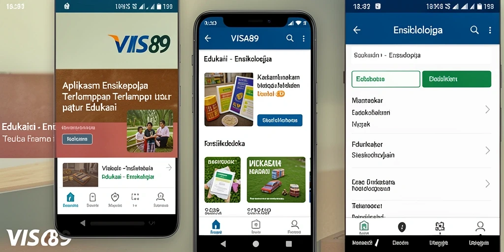 Antarmuka aplikasi Ensiklopedia VISA89 menampilkan berbagai kategori informasi.